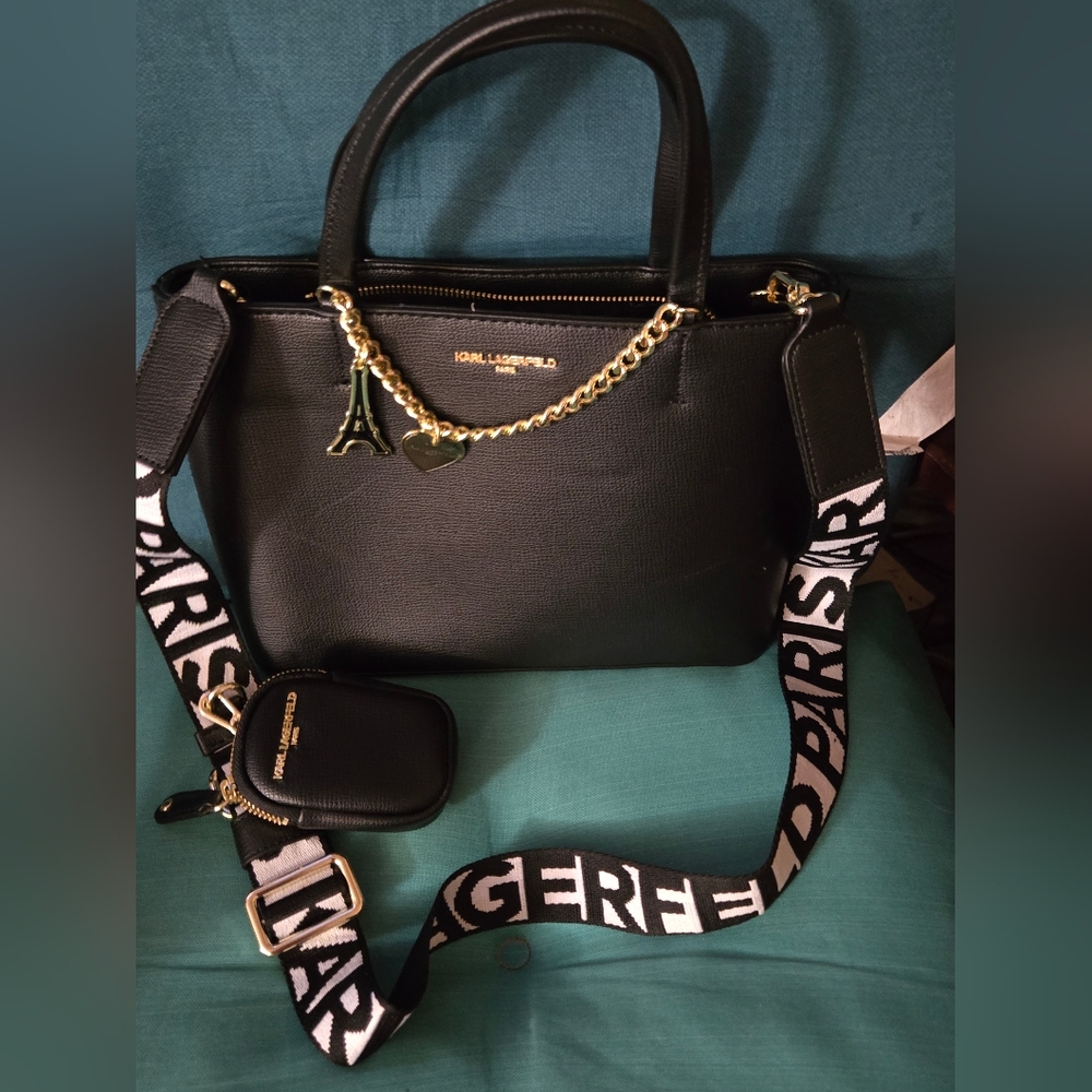 Karl Lagerfeld Black Bag with Logo Strap And Mini Coin Pouch - Picture 1 of 7